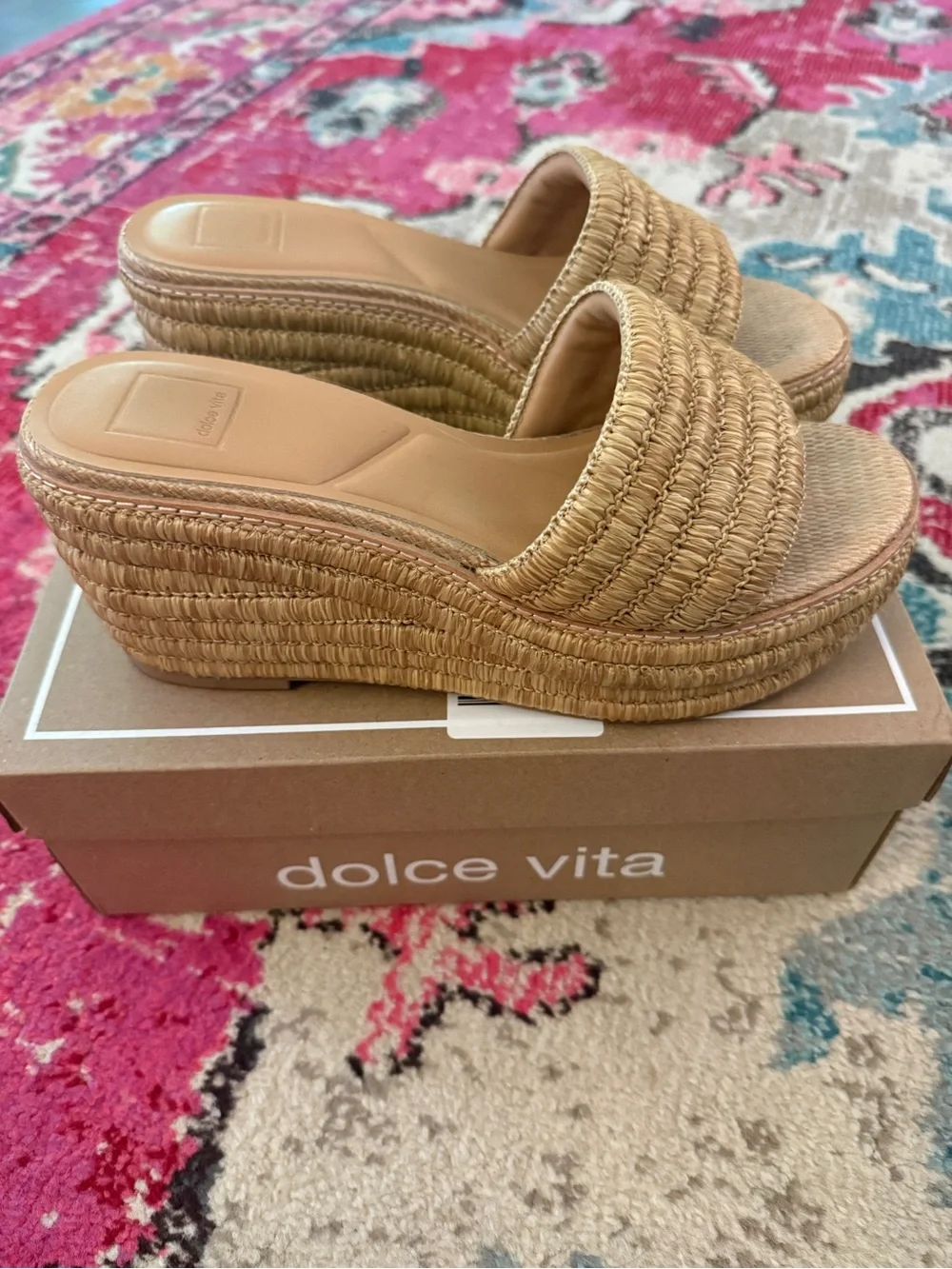 Dolce Vita Throne Woven Raffia Platform Sandals
